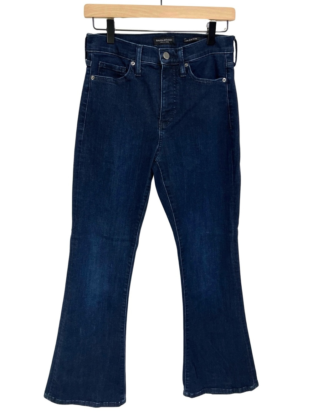 Banana Republic High Rise Flare Jeans Women’s 28 Petite Dark Wash Stretch Denim